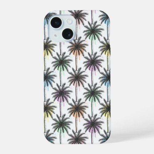 Paint Drop Palm Tree Pattern iPhone 15 Case