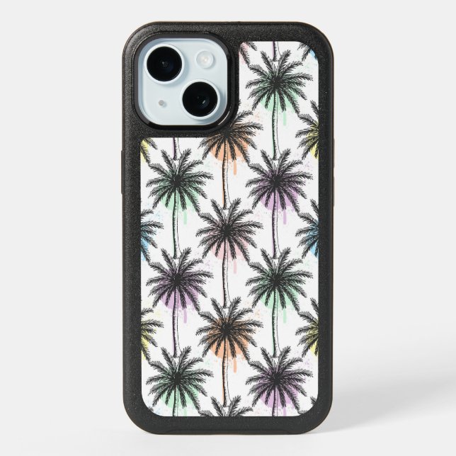 Paint Drop Palm Tree Pattern iPhone 15 Case (Back)