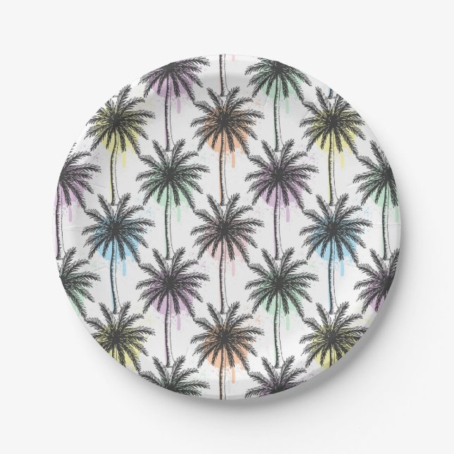 Paint Drop Palm Tree Pattern Paper Plates (Front)