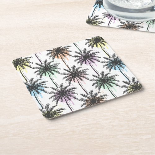 Paint Drop Palm Tree Pattern Square Paper Coaster