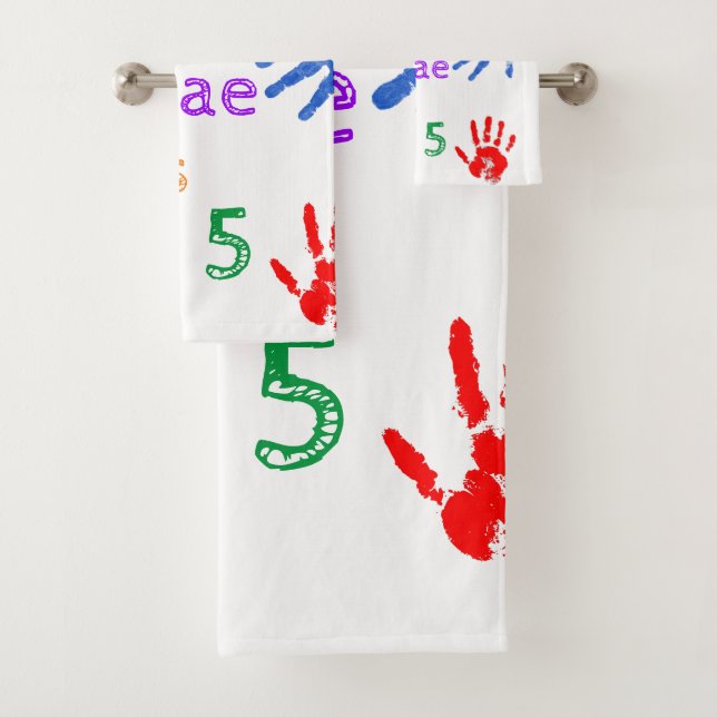 Paint Handprints Birthday with Personalized Name   Bath Towel Set (Insitu)