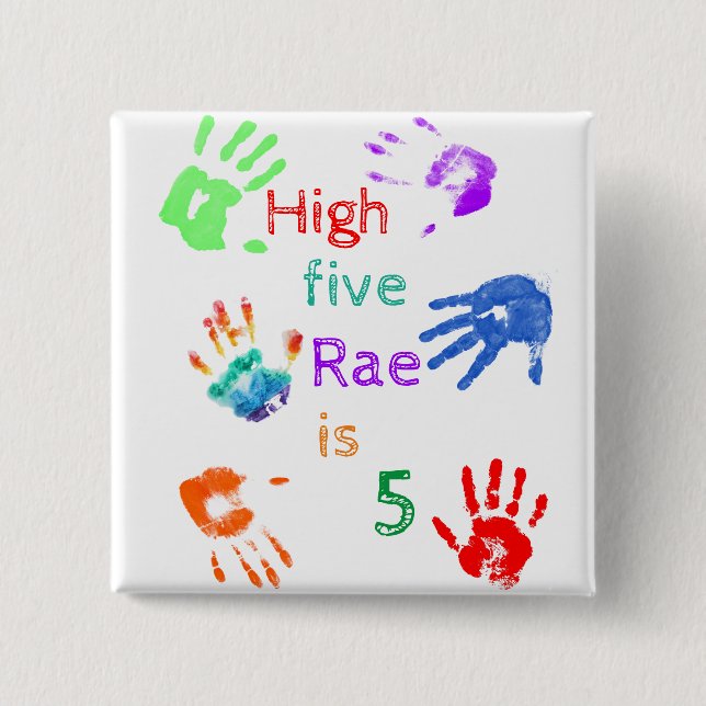 Paint Handprints Birthday with Personalized Name   Button (Front)