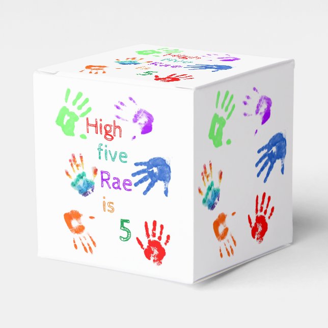 Paint Handprints Birthday with Personalized Name   Favor Boxes (Front Side)