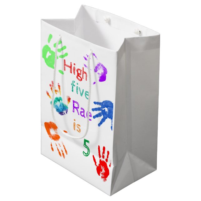 Paint Handprints Birthday with Personalized Name   Medium Gift Bag (Front Angled)