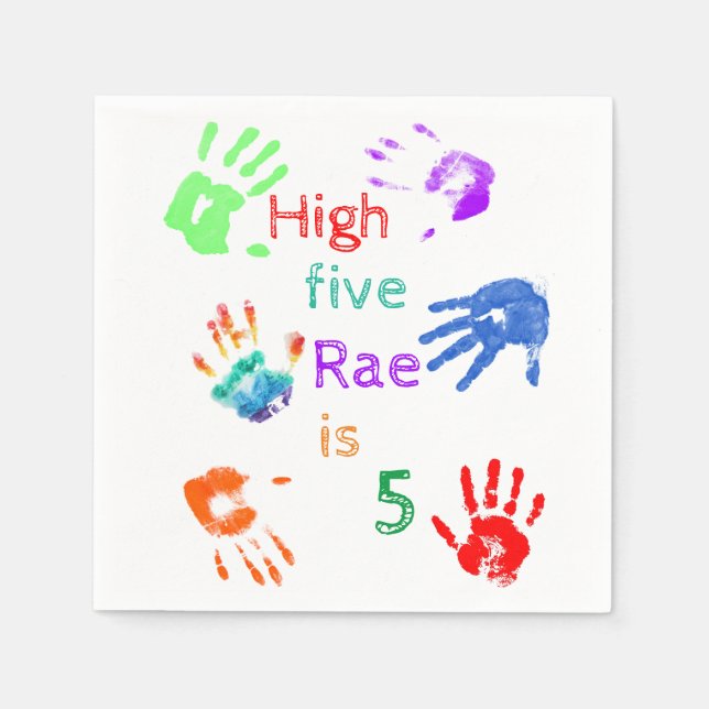 Paint Handprints Birthday with Personalized Name   Napkins (Front)