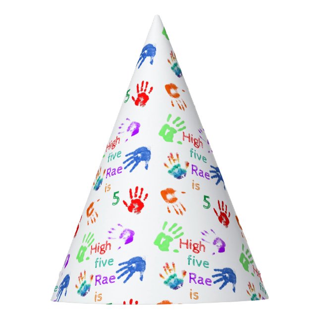 Paint Handprints Birthday with Personalized Name   Party Hat (Front)