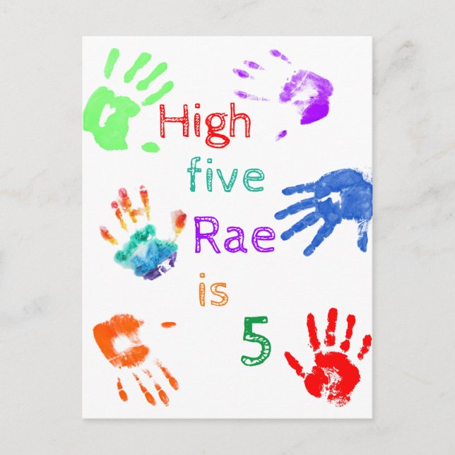Paint Handprints Birthday with Personalized Name   Postcard (Front)
