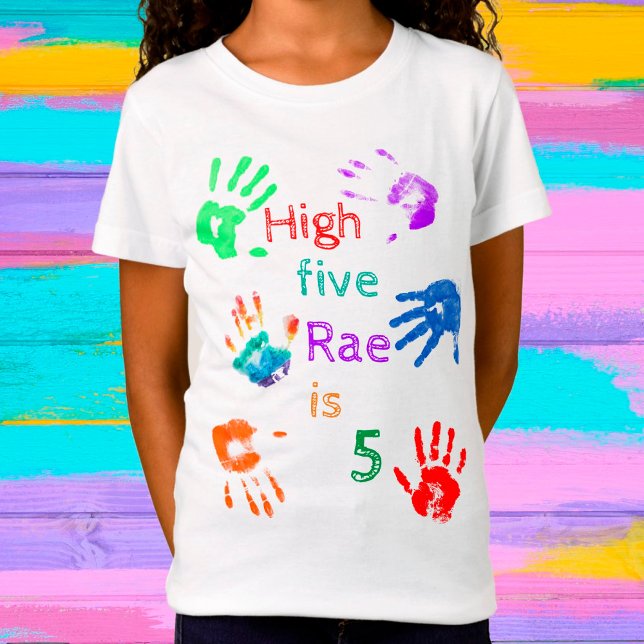 Paint Handprints Birthday with Personalized Name   T-Shirt (Creator Uploaded)