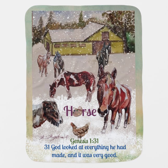 paint horse, artist pallet, winter  baby blanket (Front)