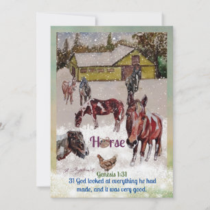 paint horse, artist pallet, winter holiday card