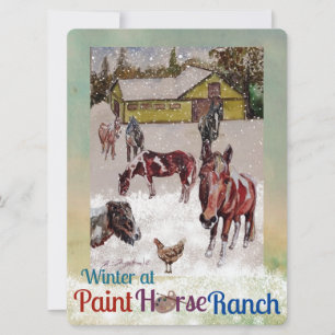 paint horse, artist pallet, winter holiday card