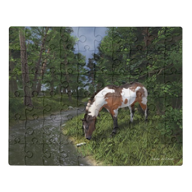 Paint Horse by the Forest Stream  Jigsaw Puzzle (Puzzle Horizontal)