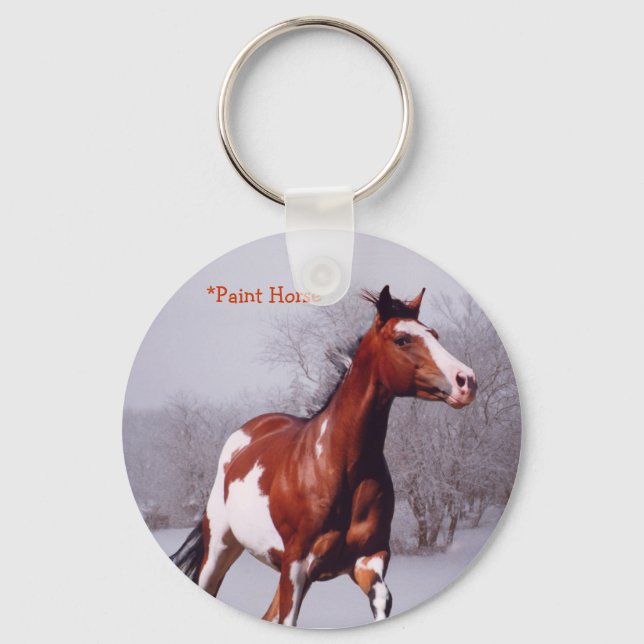 Paint Horse Galloping Snow Key chain (Front)