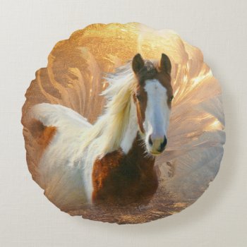 Paint Horse Gold Round Pillow by WalnutCreekAlpacas at Zazzle