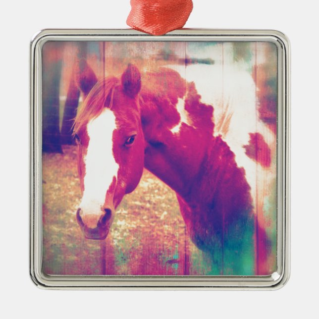 Paint Horse Grunge Metal Ornament (Front)