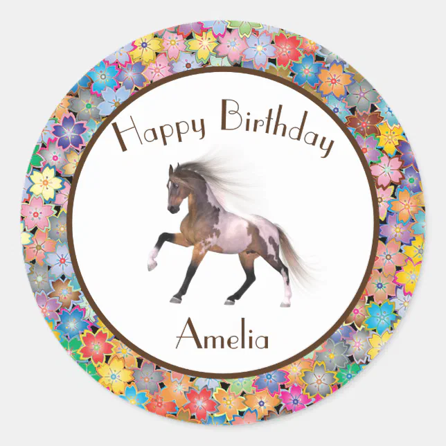 Paint Horse Happy Birthday Custom Classic Round Sticker Zazzle