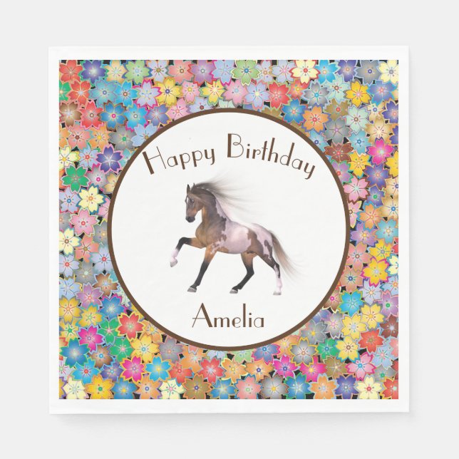 Paint Horse Happy Birthday Custom Paper Napkins (Front)