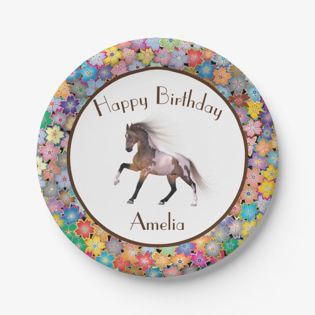 Paint Horse Happy Birthday Custom Paper Plates (Front)