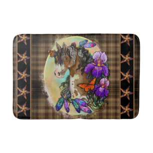 Paint Horse Mustang with Iris and butterflies Bat Bath Mat