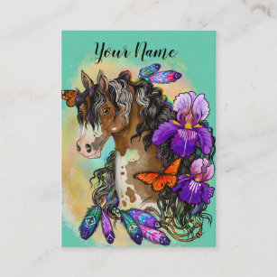 Paint Horse Mustang with Iris and butterflies Business Card
