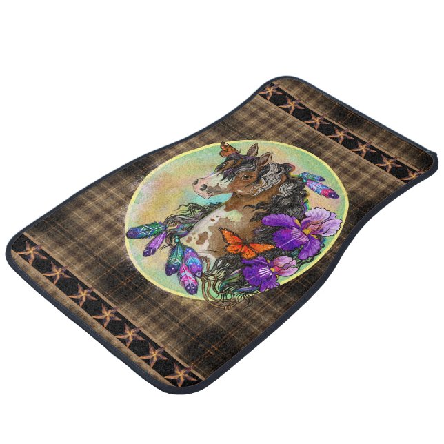 Paint Horse Mustang with Iris and butterflies   Car Floor Mat (Angled)