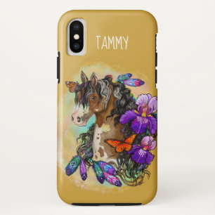 Paint Horse Mustang with Iris and butterflies iPhone X Case
