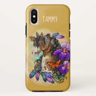 Paint Horse Mustang with Iris and butterflies iPhone X Case
