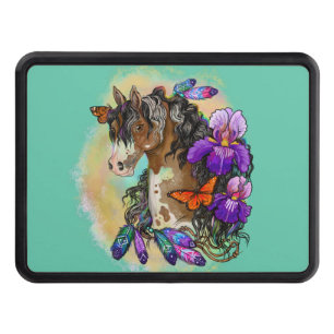 Paint Horse Mustang with Iris and butterflies Hitch Cover