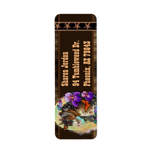 Paint Horse Mustang with Iris and butterflies  Lab Label (Front)
