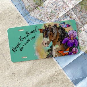 Paint Horse Mustang with Iris and butterflies License Plate