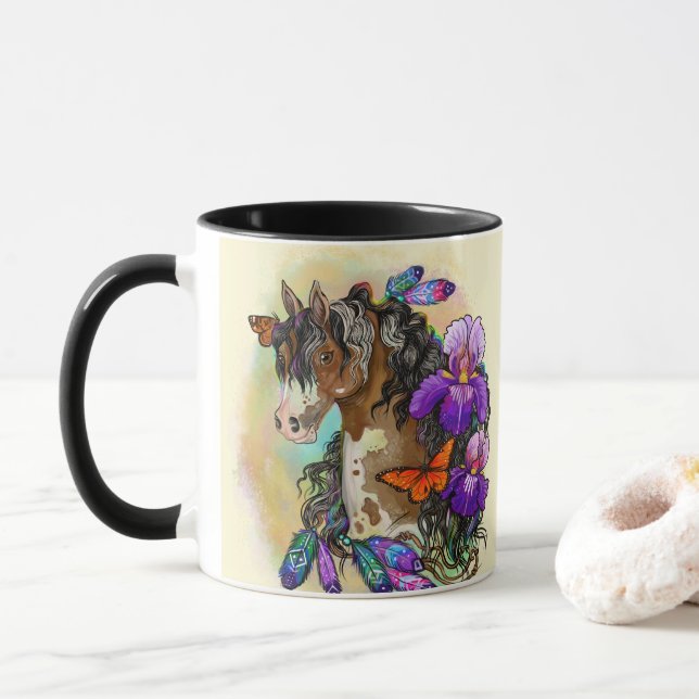 Paint Horse Mustang with Iris and butterflies Mug (With Donut)
