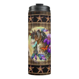Paint Horse Mustang with Iris and butterflies  Thermal Tumbler