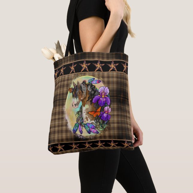 Paint Horse Mustang with Iris and butterflies  Tote Bag (Close Up)