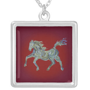 Paint Horse on Red Silver Plated Necklace