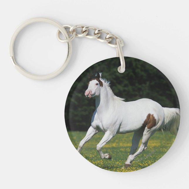 Paint Horse Running in Grassy Field Keychain (Front)