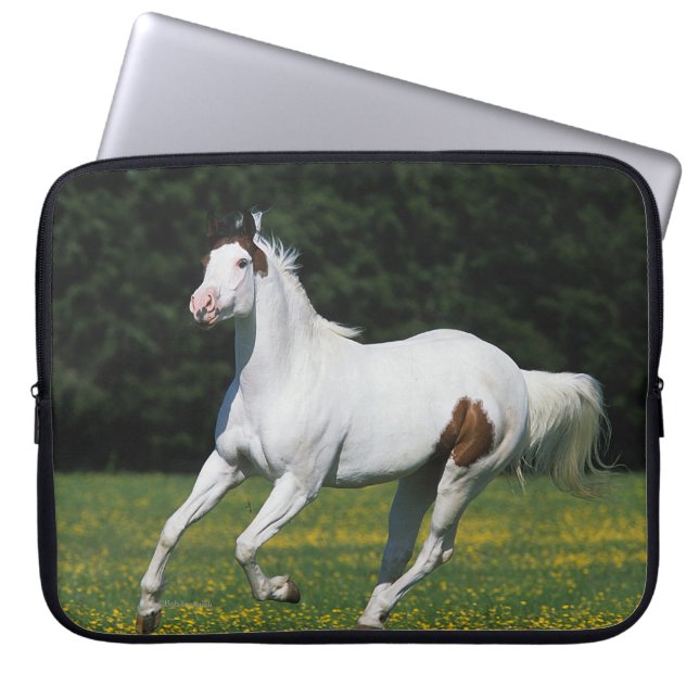 Paint Horse Running in Grassy Field Laptop Sleeve (Front)