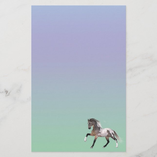 Paint Horse Running Pastel Stationery Paper (Front)