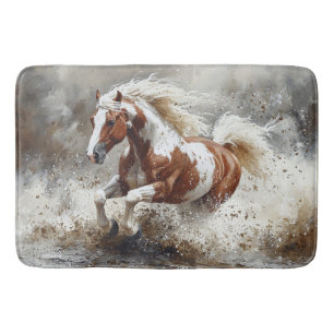 Paint Horse Running Through Water Bath Mat