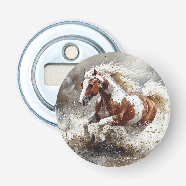 Paint Horse Running Through Water Bottle Opener (Front)
