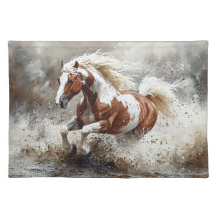 Paint Horse Running Through Water Cloth Placemat