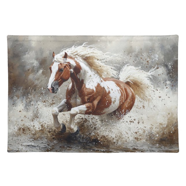 Paint Horse Running Through Water Cloth Placemat (Front)