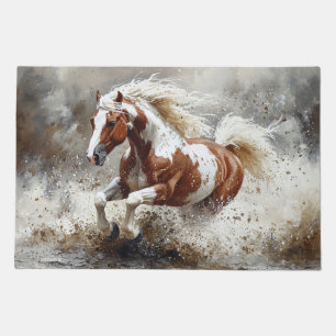 Paint Horse Running Through Water Doormat