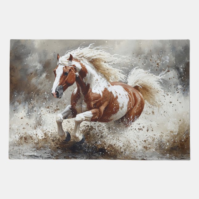 Paint Horse Running Through Water Doormat (Front)