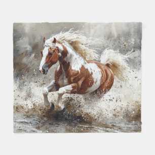 Paint Horse Running Through Water Fleece Blanket