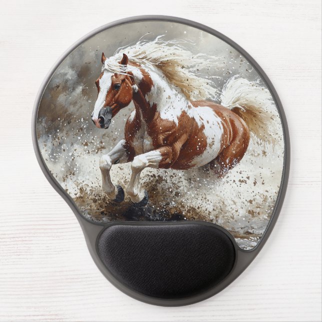 Paint Horse Running Through Water Gel Mouse Pad (Front)