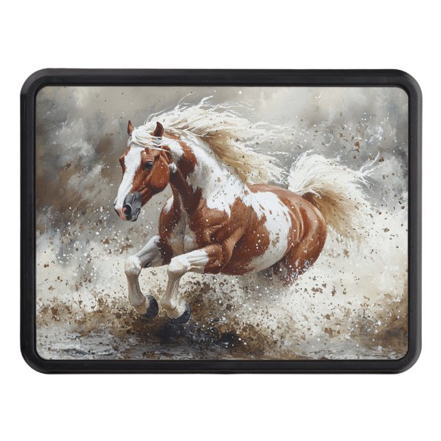 Paint Horse Running Through Water Hitch Cover (Front)