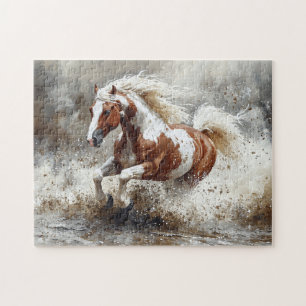 Paint Horse Running Through Water Jigsaw Puzzle