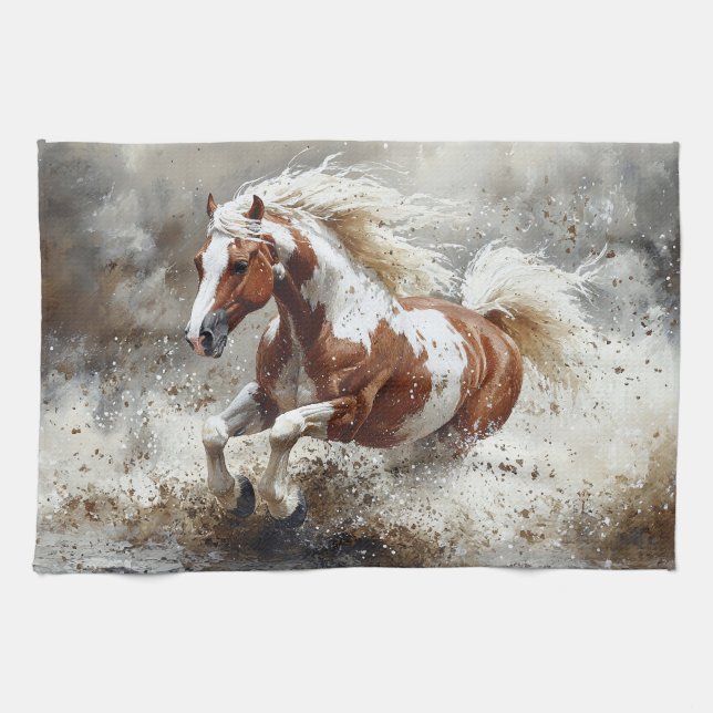 Paint Horse Running Through Water Kitchen Towel (Horizontal)