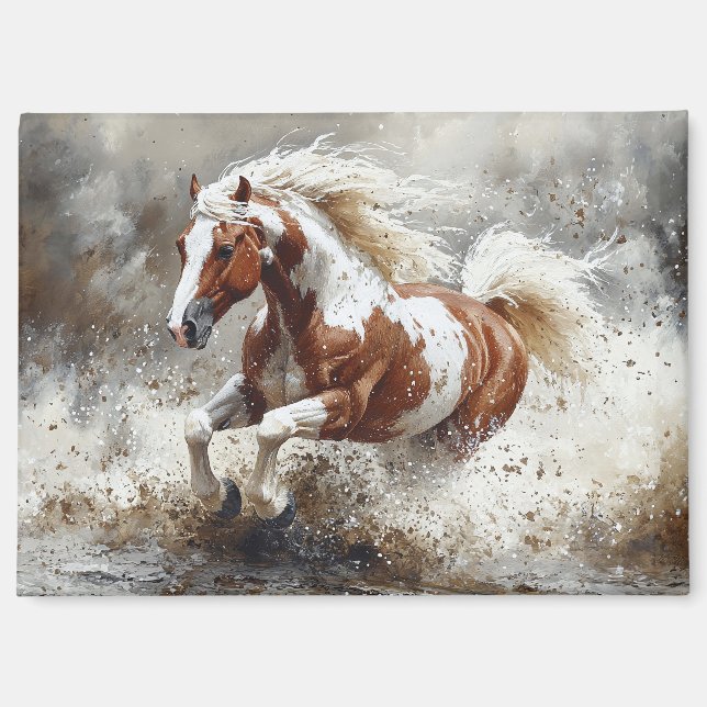 Paint Horse Running Through Water Magnet (Front)