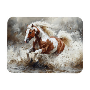 Paint Horse Running Through Water Magnet